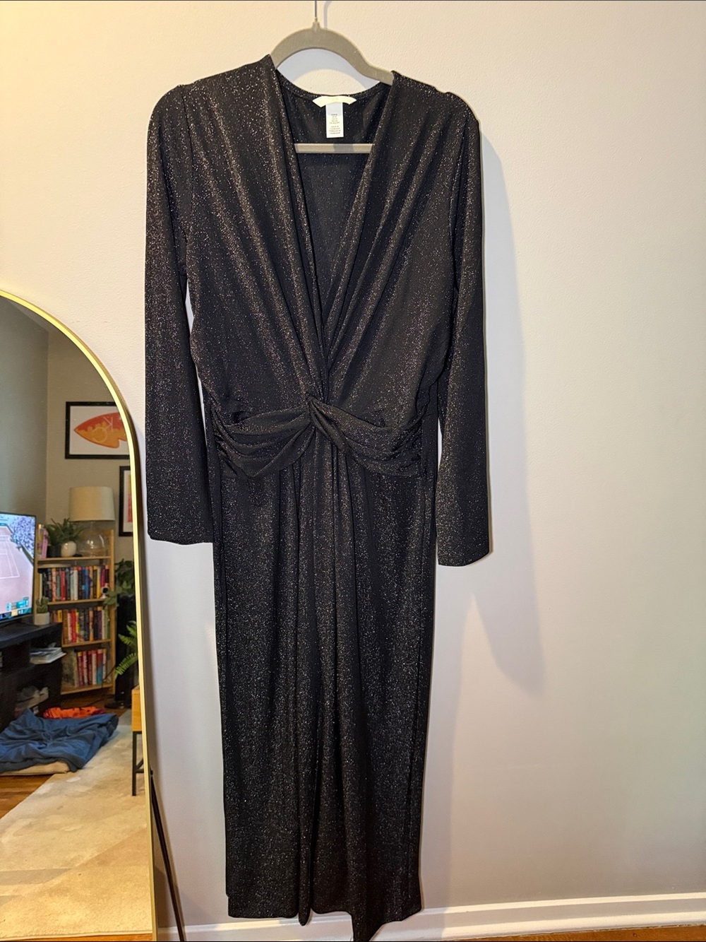 Elegant Black Sparkle Knot-Front Women's Jumpsuit